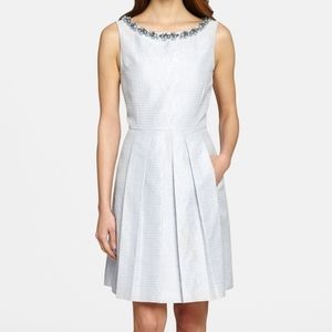 Tahari Embellished Jacquard Fit and Flare Dress